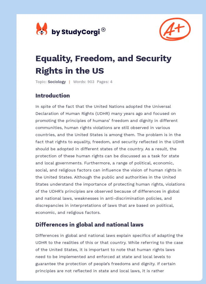Equality, Freedom, and Security Rights in the US. Page 1