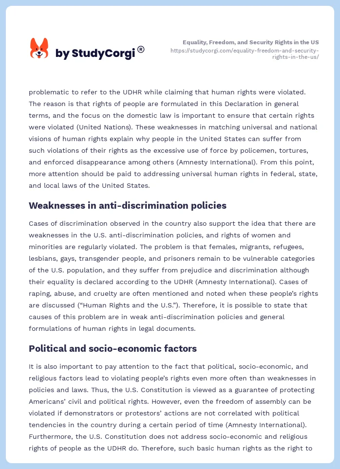 Equality, Freedom, and Security Rights in the US. Page 2