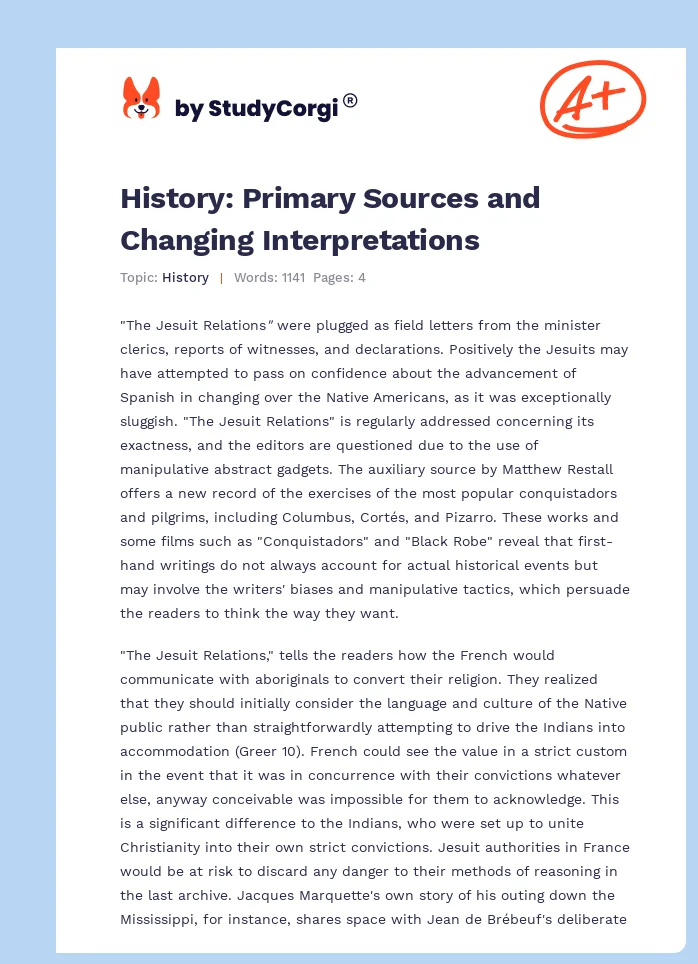 History: Primary Sources and Changing Interpretations. Page 1