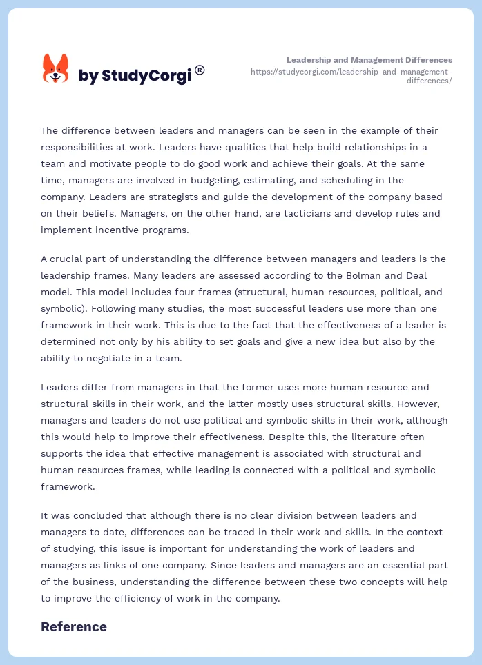 Leadership and Management Differences. Page 2