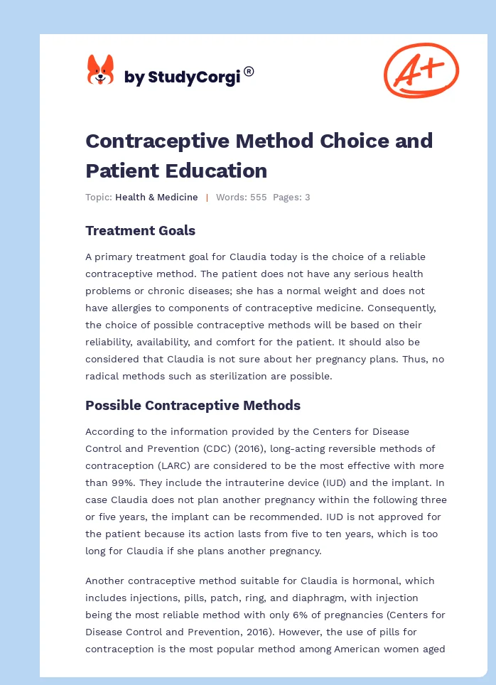 Contraceptive Method Choice and Patient Education. Page 1