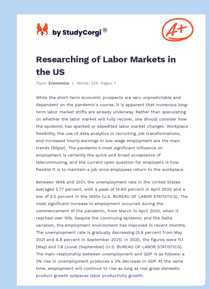 Researching of Labor Markets in the US. Page 1