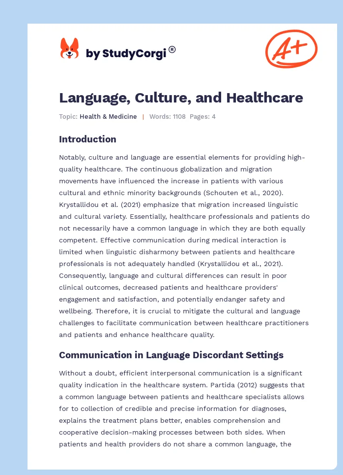 Language, Culture, and Healthcare. Page 1