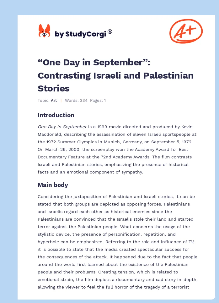 “One Day in September”: Contrasting Israeli and Palestinian Stories. Page 1