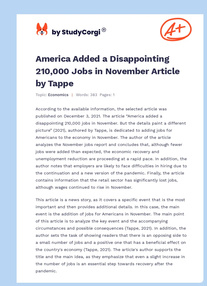 America Added a Disappointing 210,000 Jobs in November Article by Tappe. Page 1