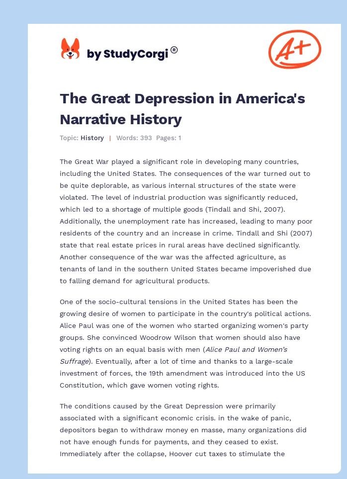 The Great Depression in America's Narrative History. Page 1