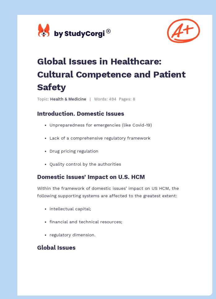 Global Issues in Healthcare: Cultural Competence and Patient Safety. Page 1