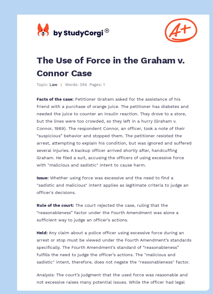 The Use of Force in the Graham v. Connor Case. Page 1