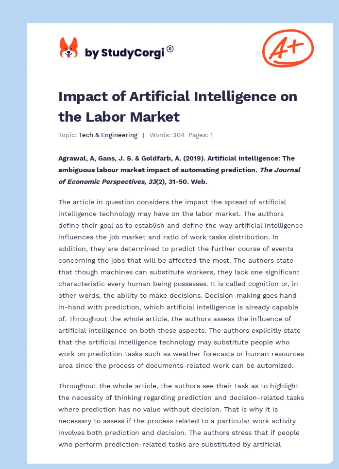 Impact of Artificial Intelligence on the Labor Market. Page 1
