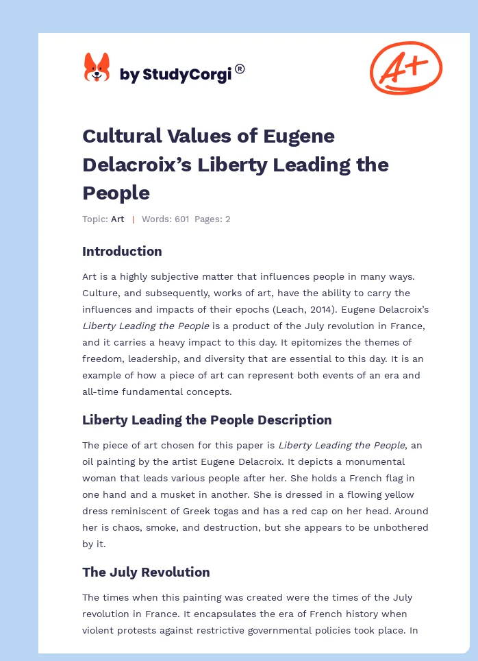 Cultural Values of Eugene Delacroix’s Liberty Leading the People. Page 1
