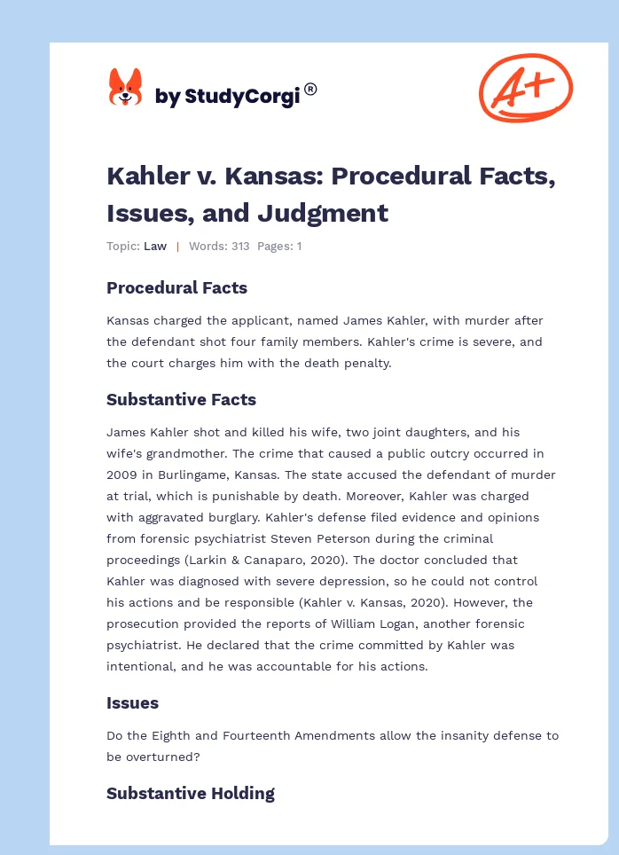 Kahler v. Kansas: Procedural Facts, Issues, and Judgment. Page 1
