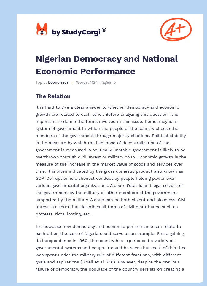 Nigerian Democracy and National Economic Performance. Page 1