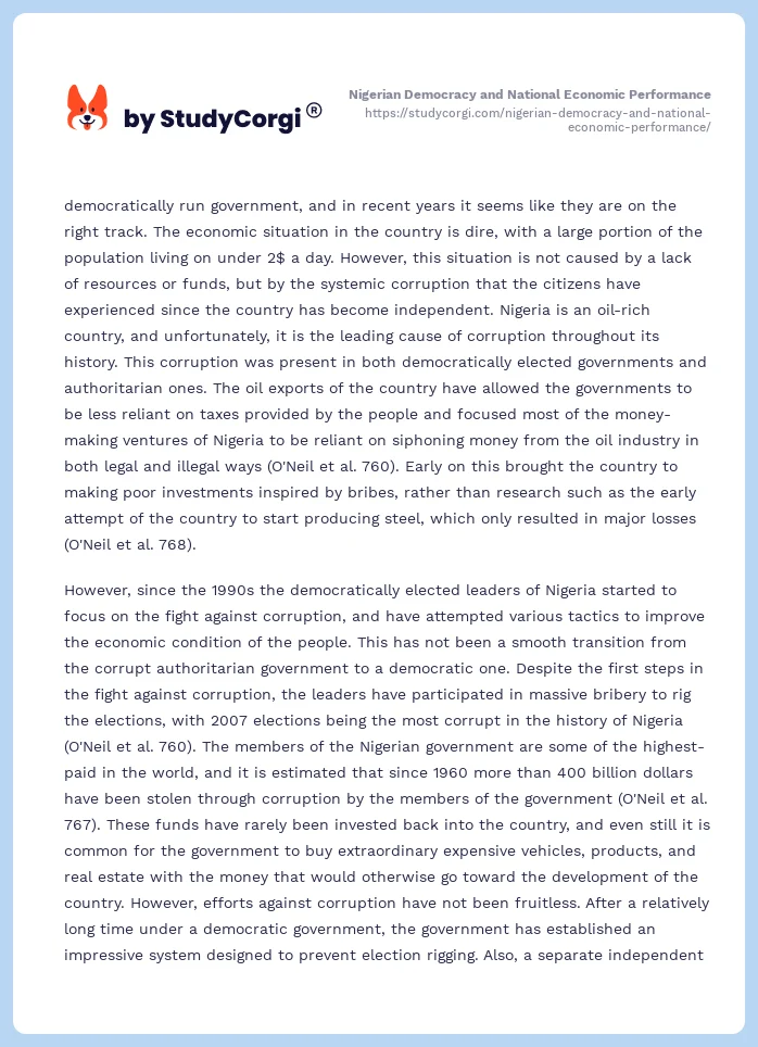 Nigerian Democracy and National Economic Performance. Page 2