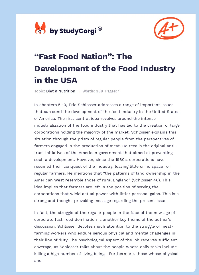 “Fast Food Nation”: The Development of the Food Industry in the USA. Page 1