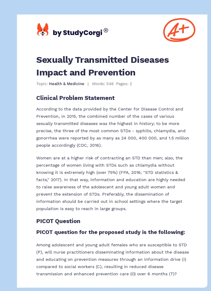 Sexually Transmitted Diseases Impact and Prevention. Page 1