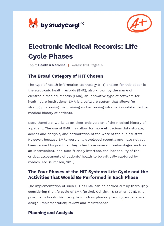 Electronic Medical Records: Life Cycle Phases. Page 1