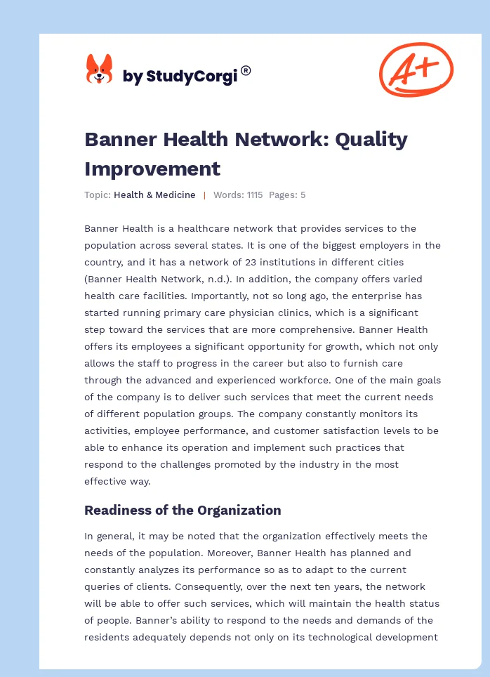 Banner Health Network: Quality Improvement. Page 1