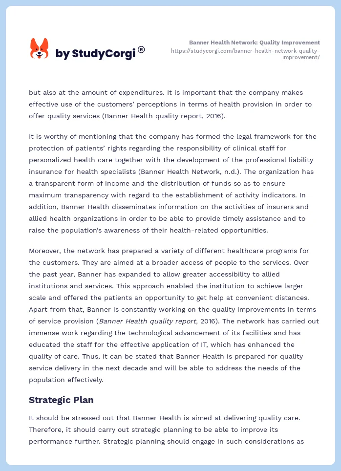 Banner Health Network: Quality Improvement. Page 2
