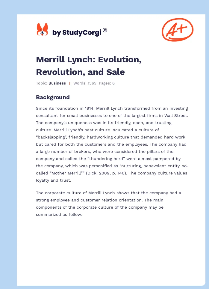 Merrill Lynch: Evolution, Revolution, and Sale. Page 1