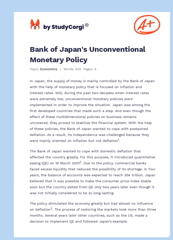Bank of Japan's Unconventional Monetary Policy. Page 1