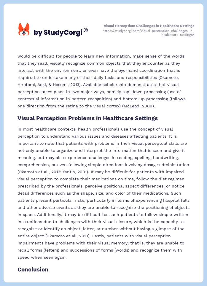 Visual Perception: Challenges in Healthcare Settings. Page 2