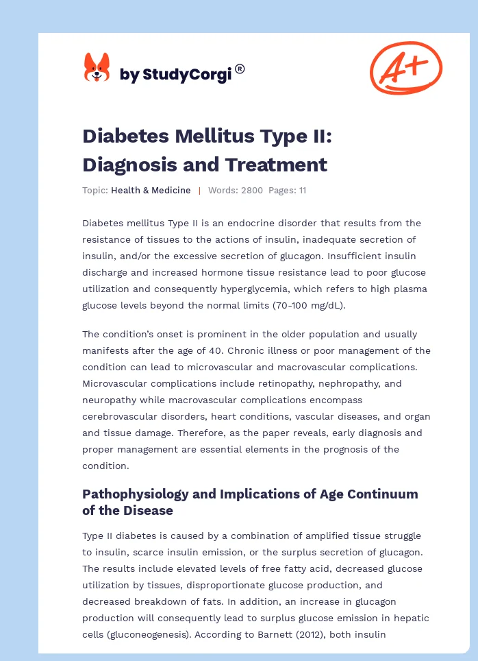 Diabetes Mellitus Type II: Diagnosis and Treatment. Page 1