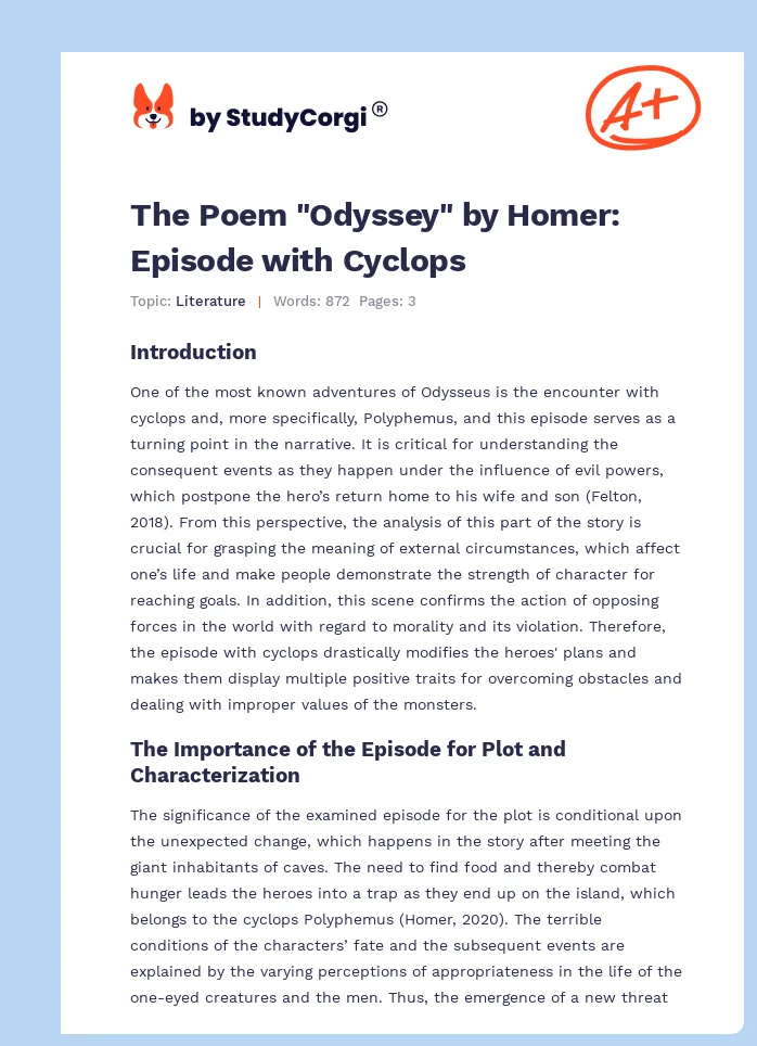 The Poem "Odyssey" by Homer: Episode with Cyclops. Page 1