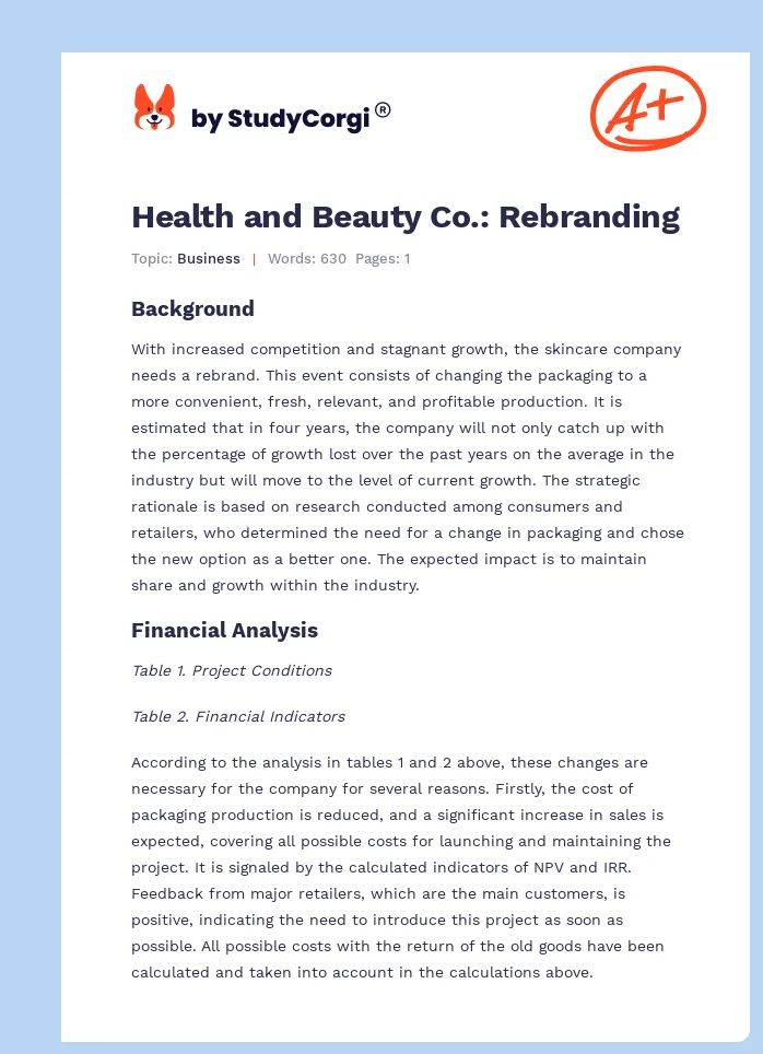 Health and Beauty Co.: Rebranding. Page 1