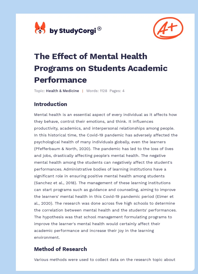 The Effect of Mental Health Programs on Students Academic Performance. Page 1