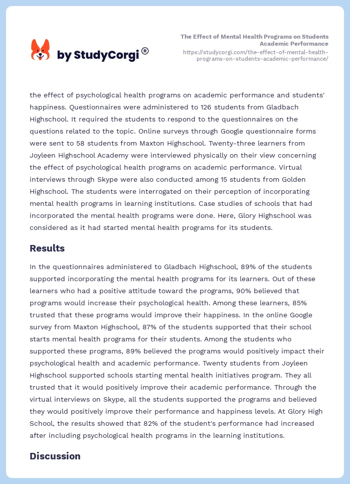 The Effect of Mental Health Programs on Students Academic Performance. Page 2