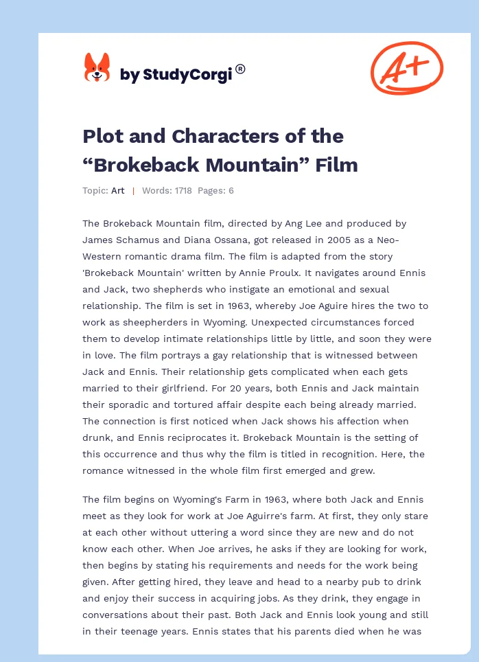 Plot and Characters of the “Brokeback Mountain” Film. Page 1