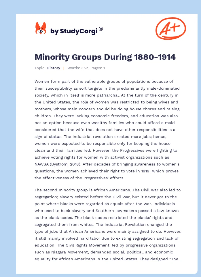 Minority Groups During 1880-1914. Page 1