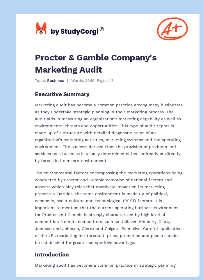 Procter & Gamble Company's Marketing Audit. Page 1