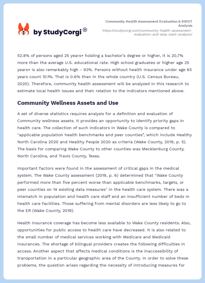 Community Health Assessment Evaluation & SWOT Analysis. Page 2