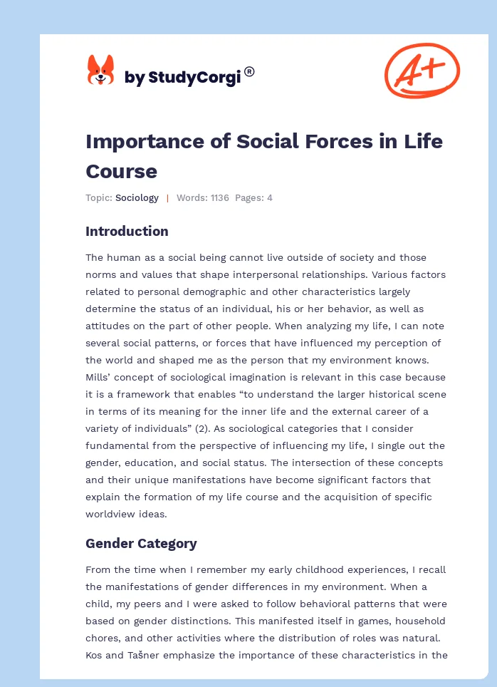 Importance of Social Forces in Life Course. Page 1