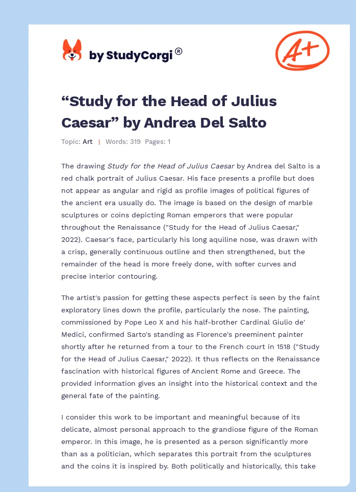 “Study for the Head of Julius Caesar” by Andrea Del Salto. Page 1