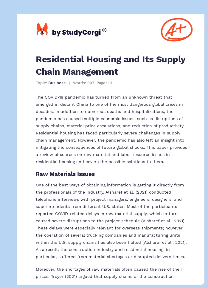 Residential Housing and Its Supply Chain Management. Page 1