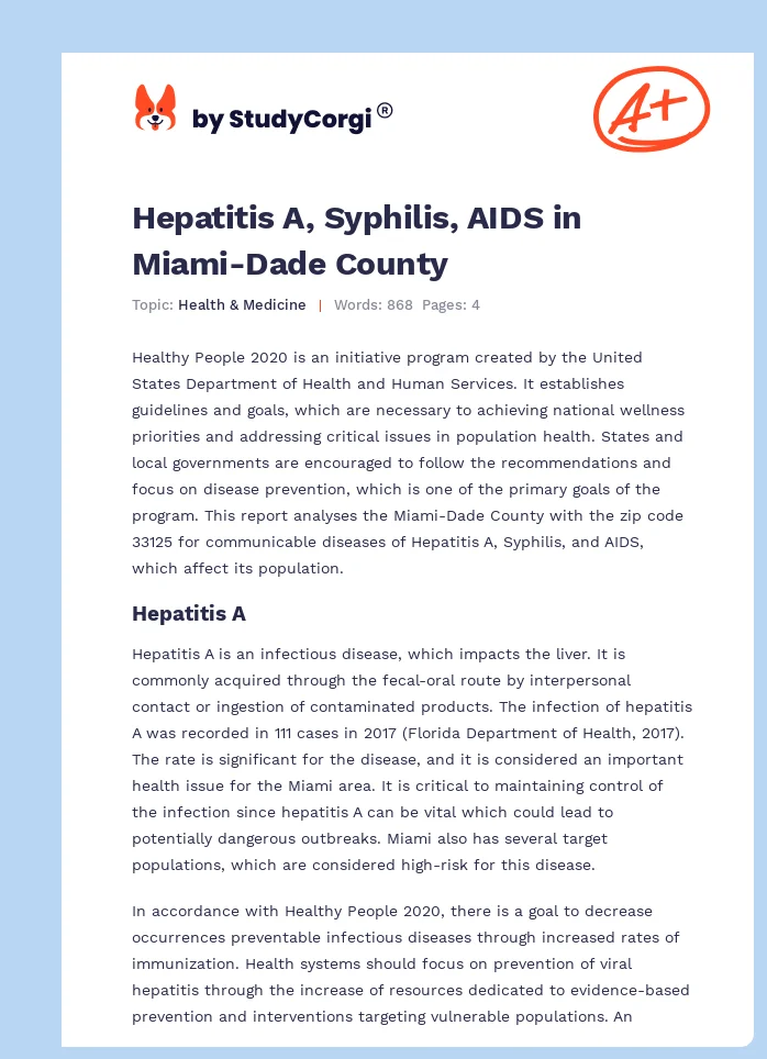 Hepatitis A, Syphilis, AIDS in Miami-Dade County. Page 1