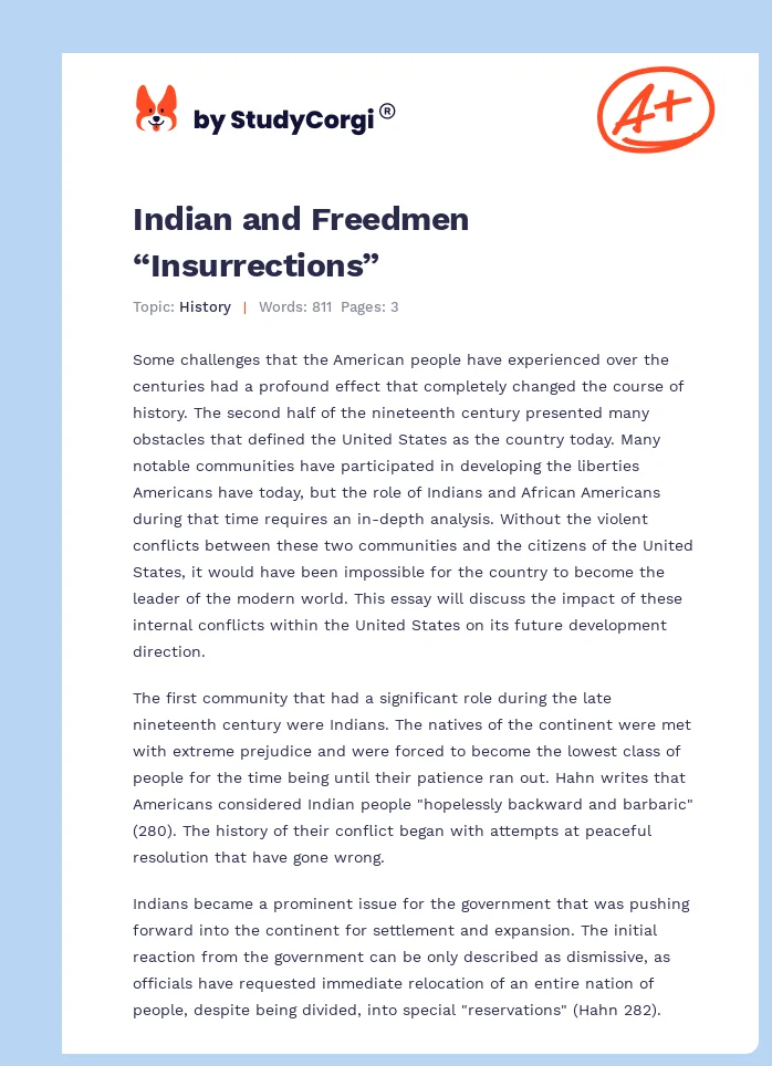 Indian and Freedmen “Insurrections”. Page 1
