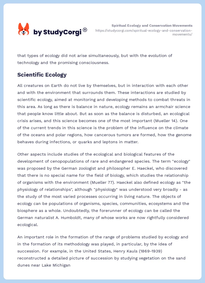 Spiritual Ecology and Conservation Movements. Page 2