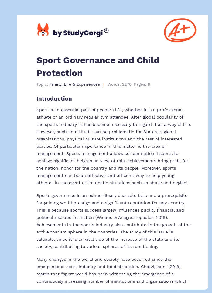 Sport Governance and Child Protection. Page 1