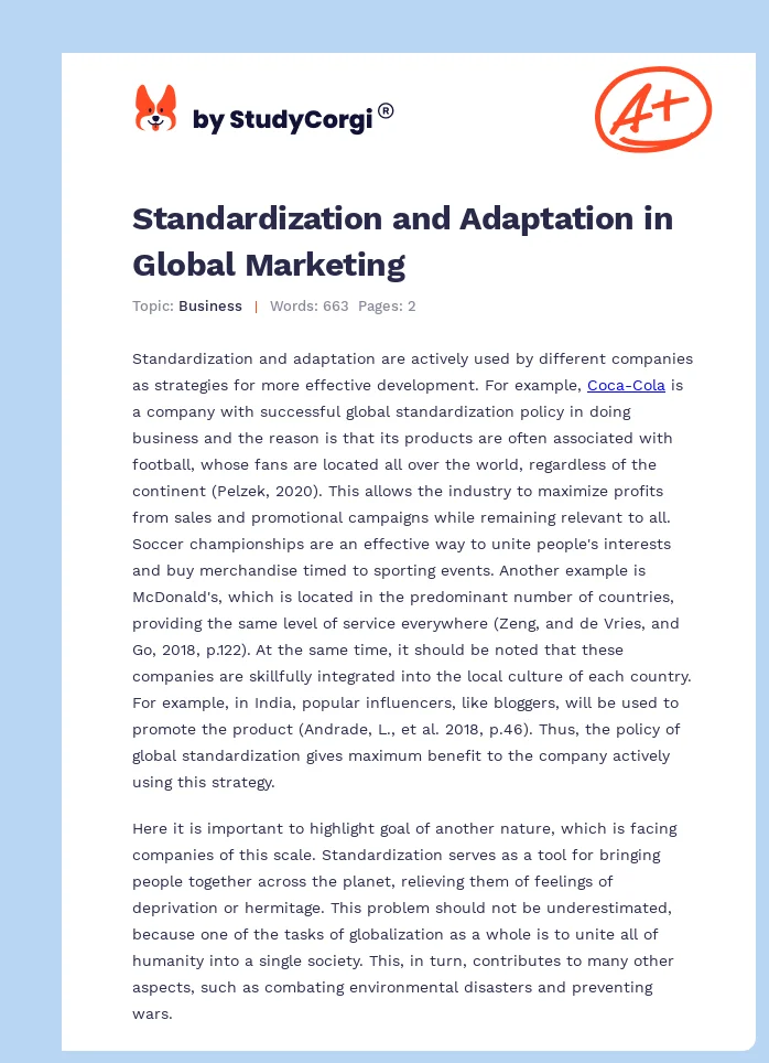 Standardization and Adaptation in Global Marketing. Page 1