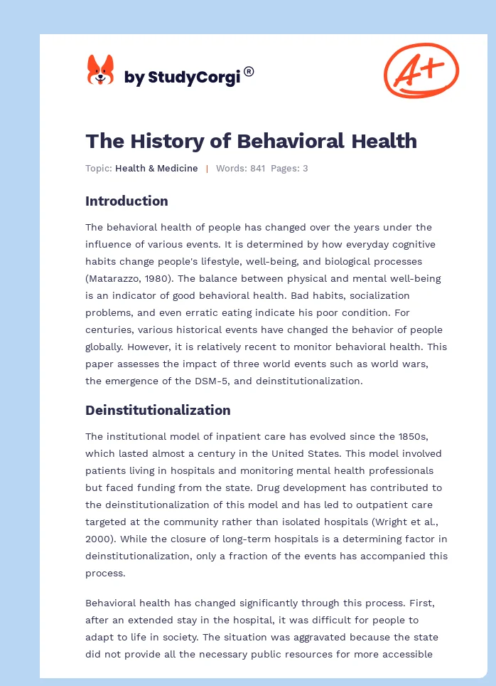 The History of Behavioral Health. Page 1