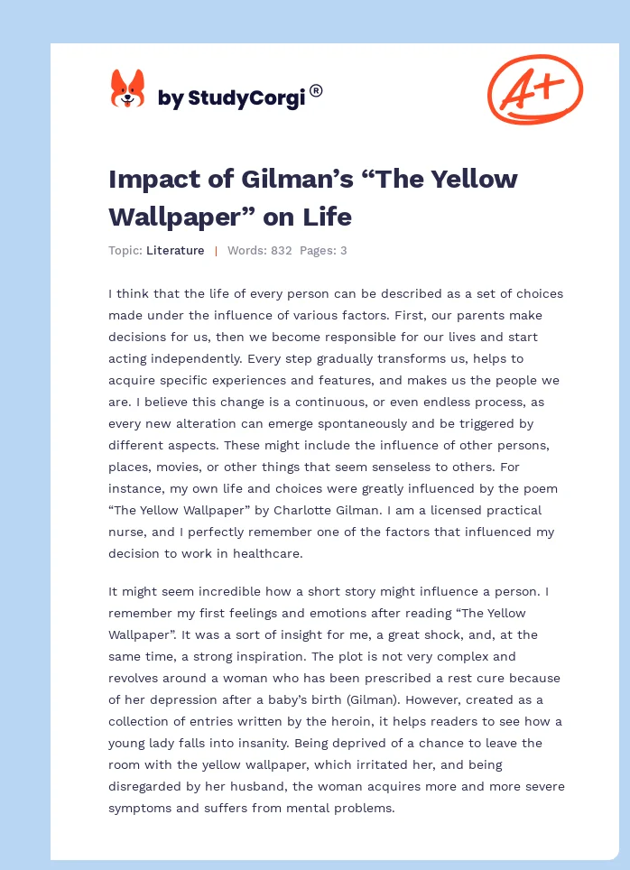Impact of Gilman’s “The Yellow Wallpaper” on Life. Page 1