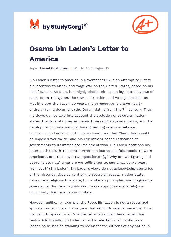 Osama bin Laden’s Letter to America. Page 1