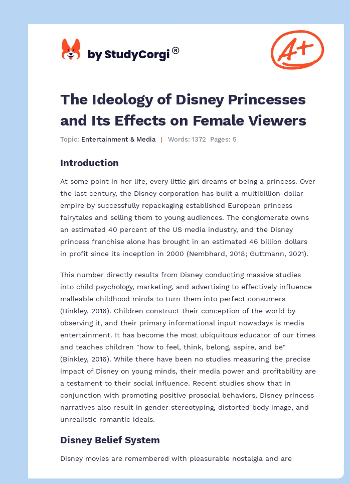The Ideology of Disney Princesses and Its Effects on Female Viewers. Page 1