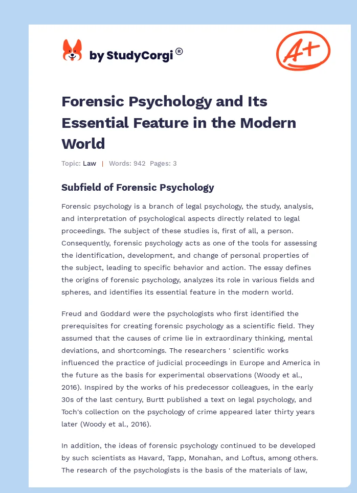 Forensic Psychology and Its Essential Feature in the Modern World. Page 1