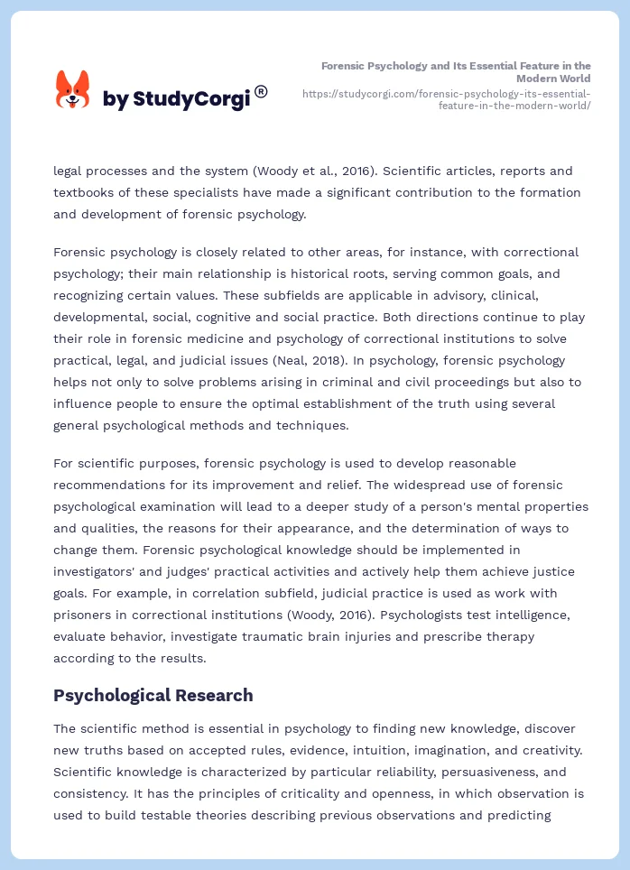 Forensic Psychology and Its Essential Feature in the Modern World. Page 2