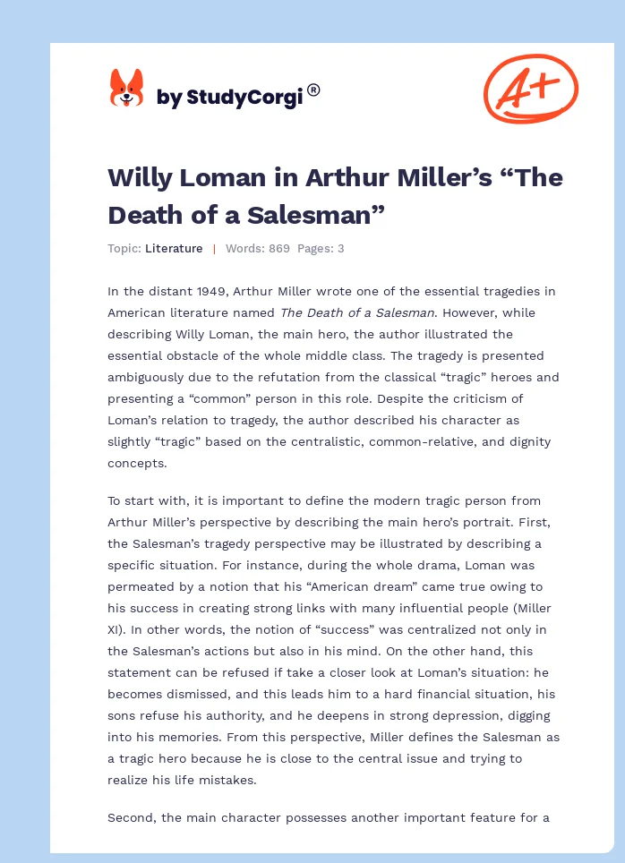 Willy Loman in Arthur Miller’s “The Death of a Salesman”. Page 1