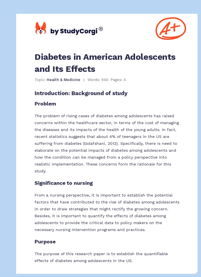 Diabetes in American Adolescents and Its Effects. Page 1